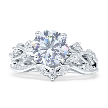 Art Deco Round Cubic Zirconia Infinity Leaf Two Piece Ring 925 Sterling Silver Wholesale